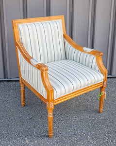 Wooden Striped Fabric Accent Chair