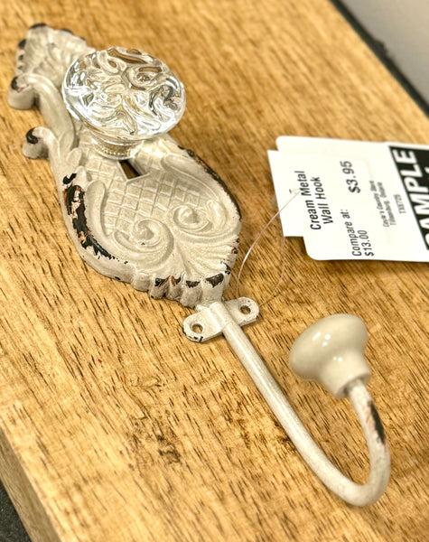 Cream Metal Wall Hook with Clear Knob