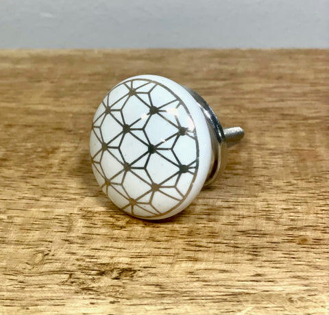 White Patterned Ceramic Knob