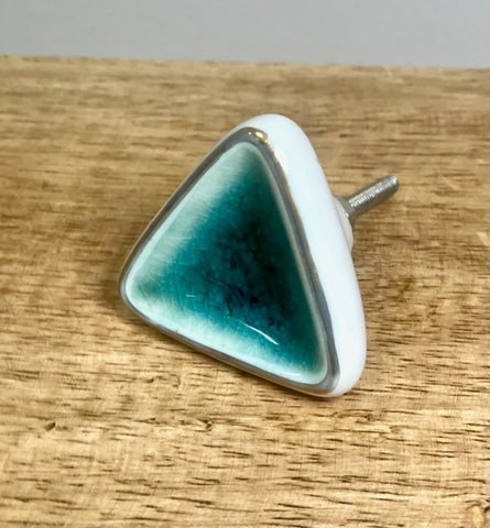 Teal Triangle Ceramic Knob